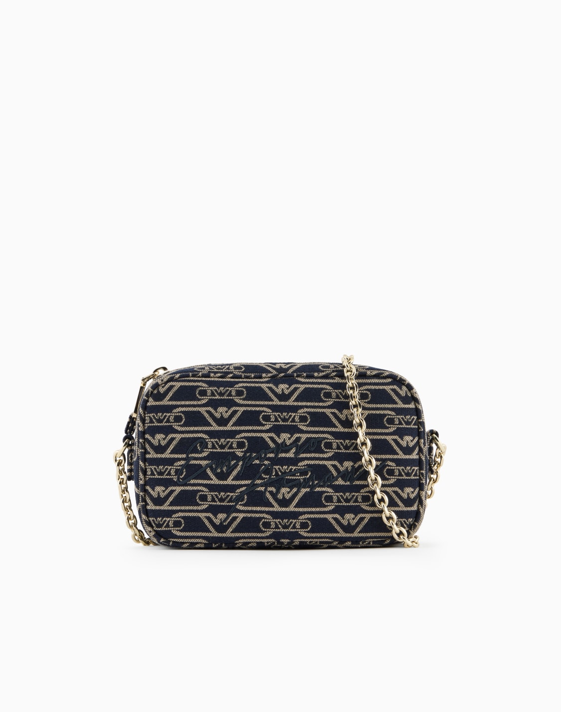 funda-para-cmara-en-lona-de-tejido-jacquard-con-monograma-integral-y-correa-de-cadena-azul--emporio-armani