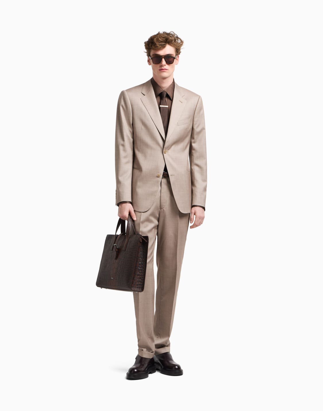 solid-colour-pleated-fabric-shirt-brown--emporio-armani