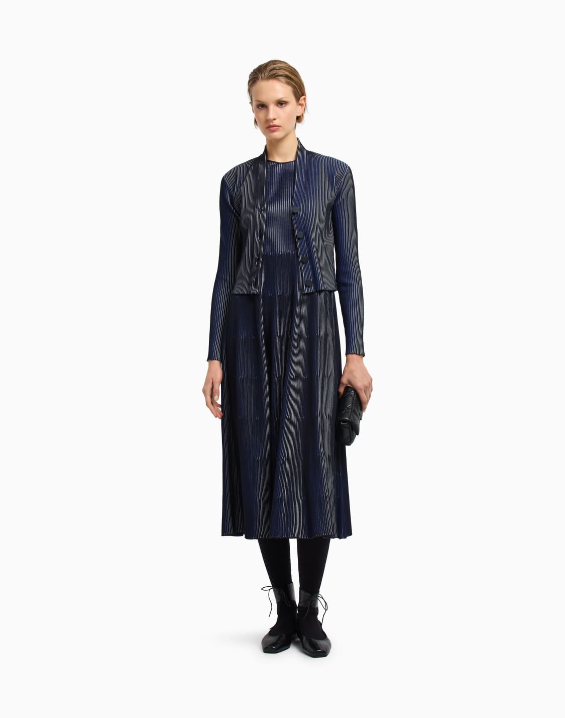 sleeveless-dress-in-knit-front-and-back-plated-effect-black--emporio-armani
