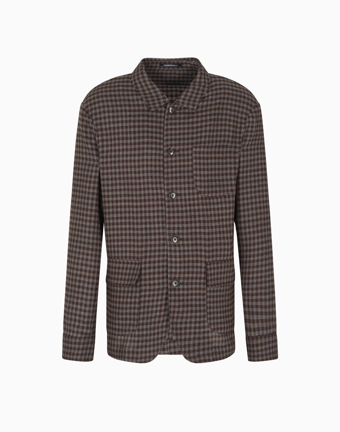 giacca-camicia-in-lana-follata-super-light-check-all-over-marrone--emporio-armani