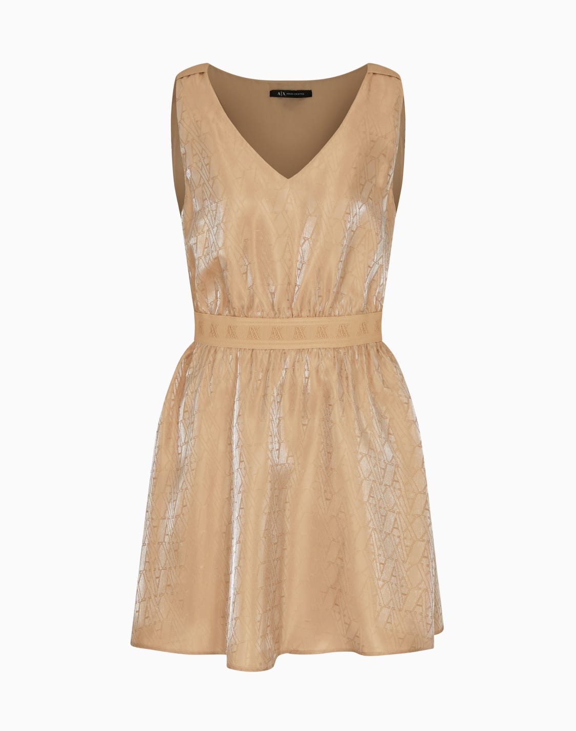 flared-dress-in-fabric-with-allover-logo-beige--armani-exchange
