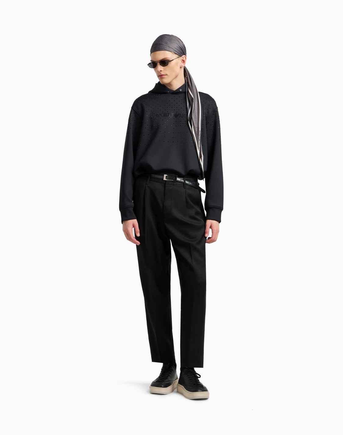 clubwear-フド付きスウェットシャツ-ダブルジャジ-ラインストン-ブラック--emporio-armani