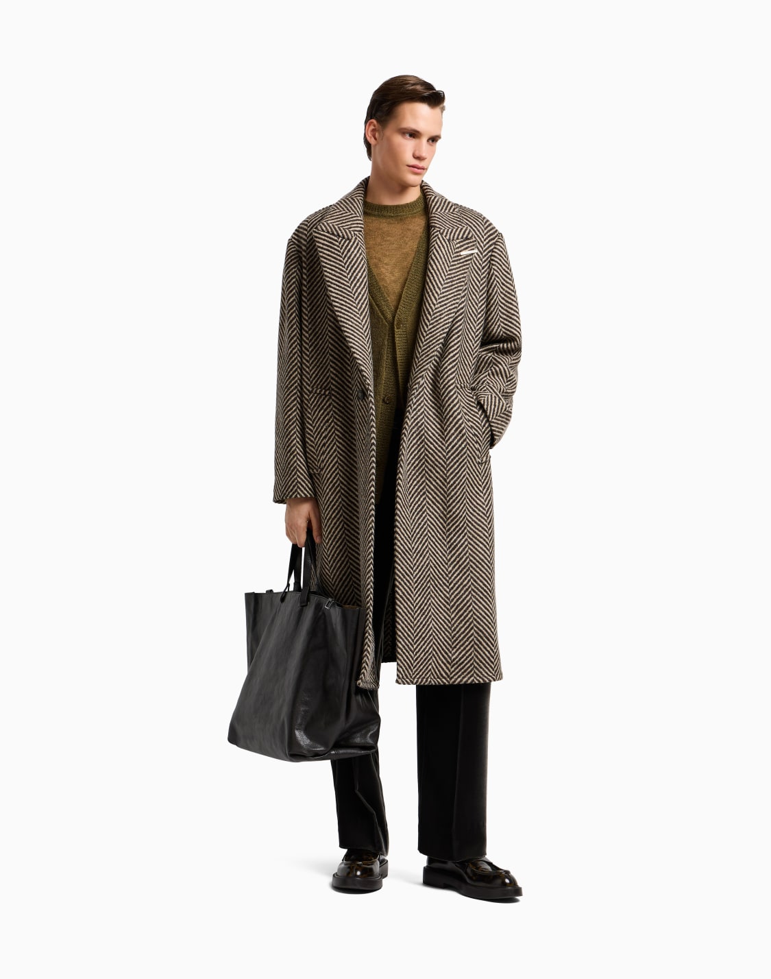 cardigan-encolure-en-v-en-mlange-de-mohair-avec-maille-jersey-lche-vert--emporio-armani