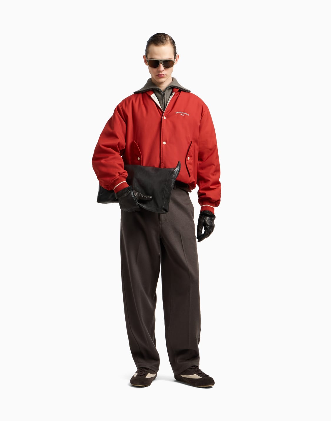 ボンバジャケット-ナイロン-ロゴ刺繍-レッド--emporio-armani