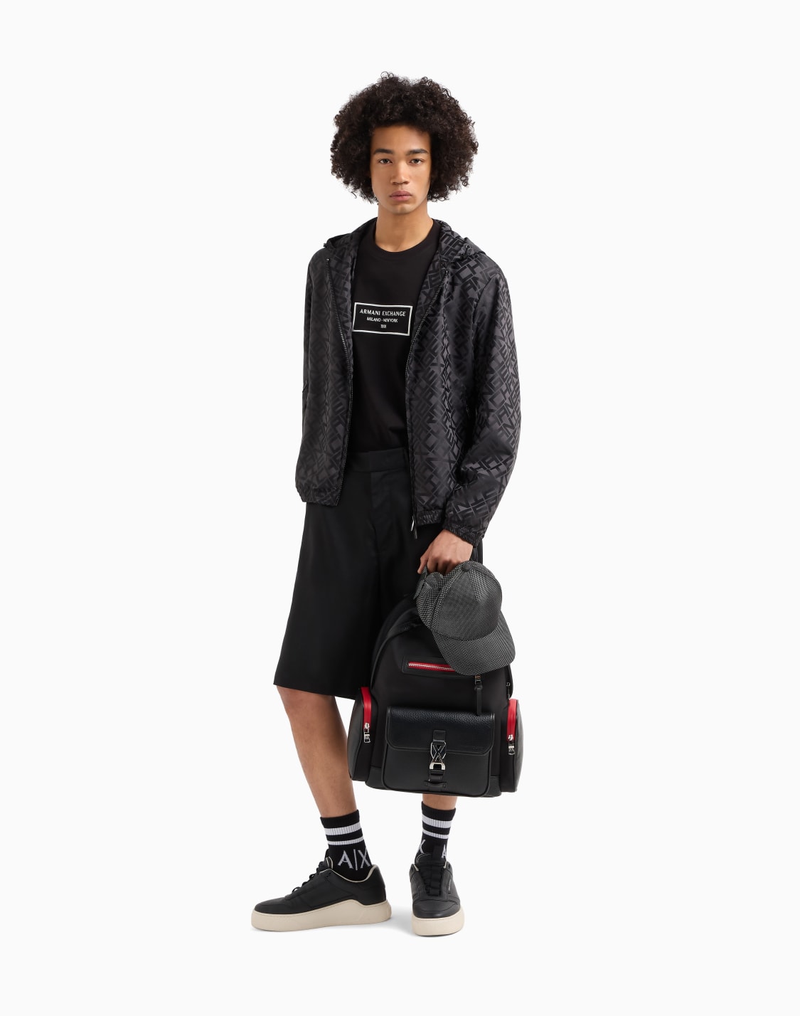 フレムロゴ-長袖クルネックtシャツ-ブラック--armani-exchange