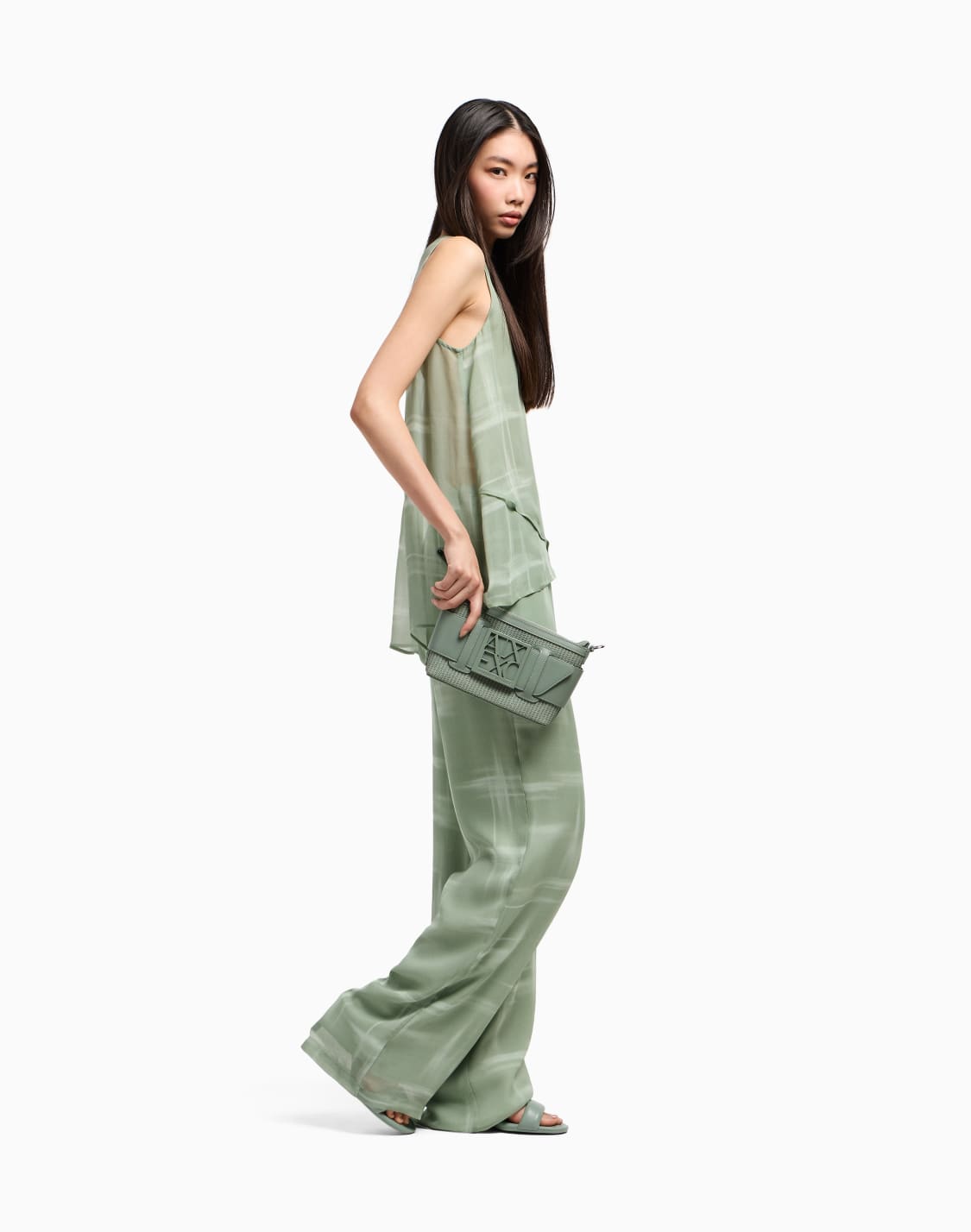 asymmetrical-top-in-viscose-chiffon-green--armani-exchange