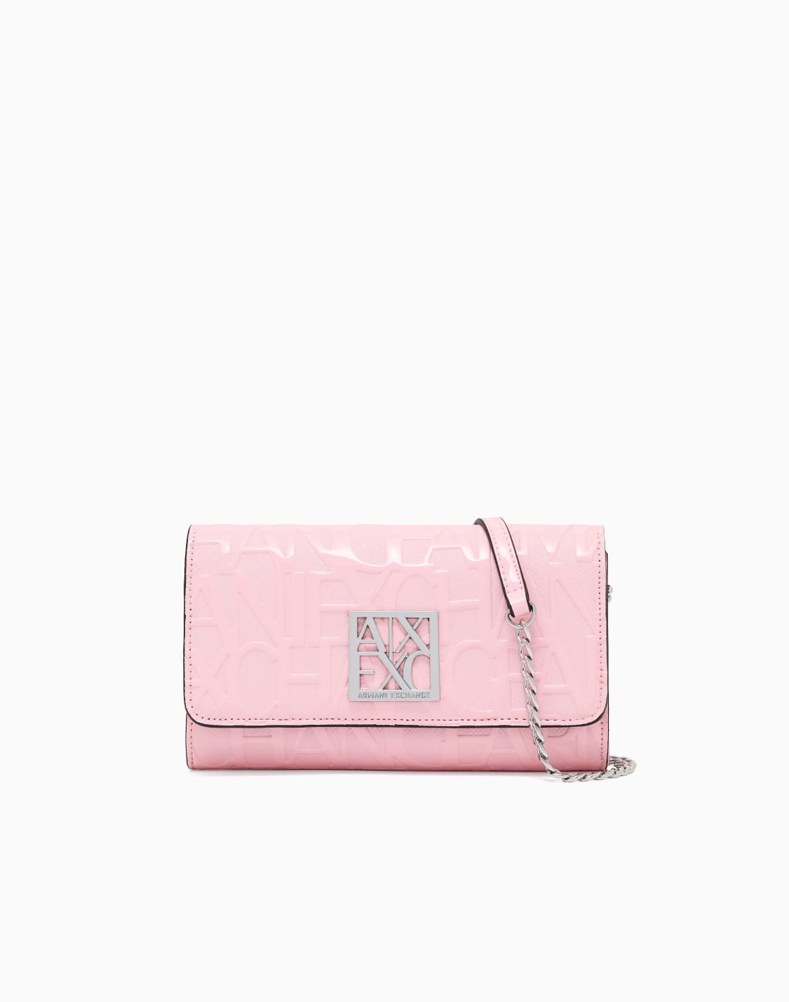 メタリックエンボスロゴ-チェン付き長財布-ピンク--armani-exchange