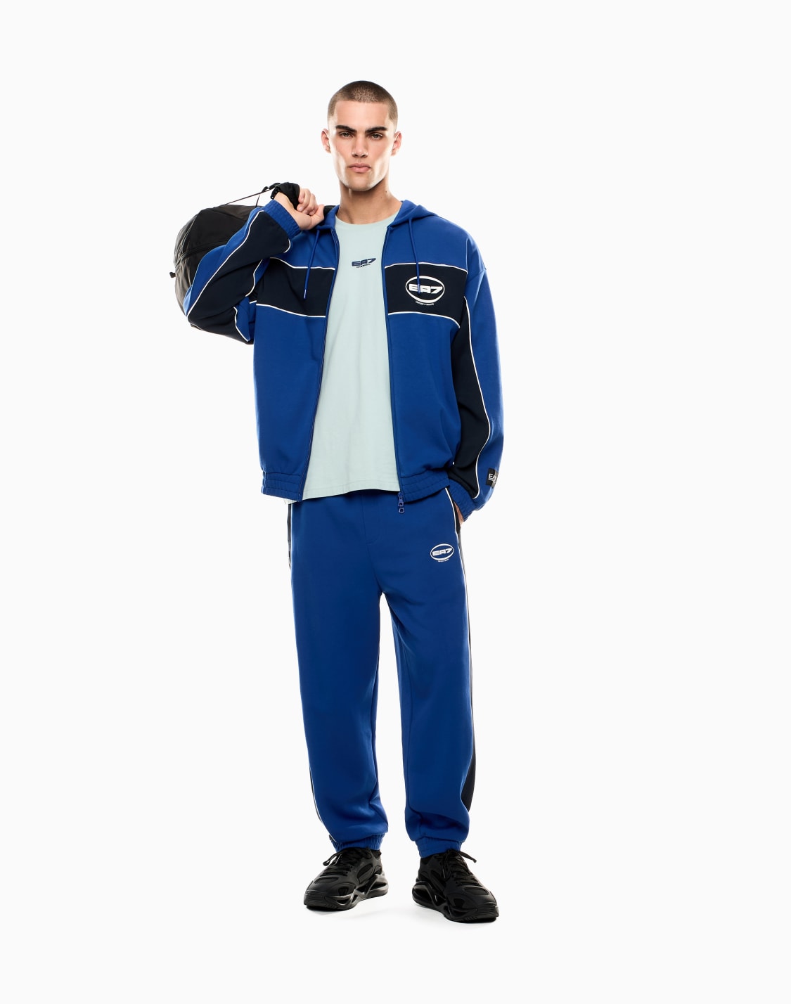 sweat-shirt-capuche-logo-series-en-mlange-de-coton-stretch-bleu--ea7