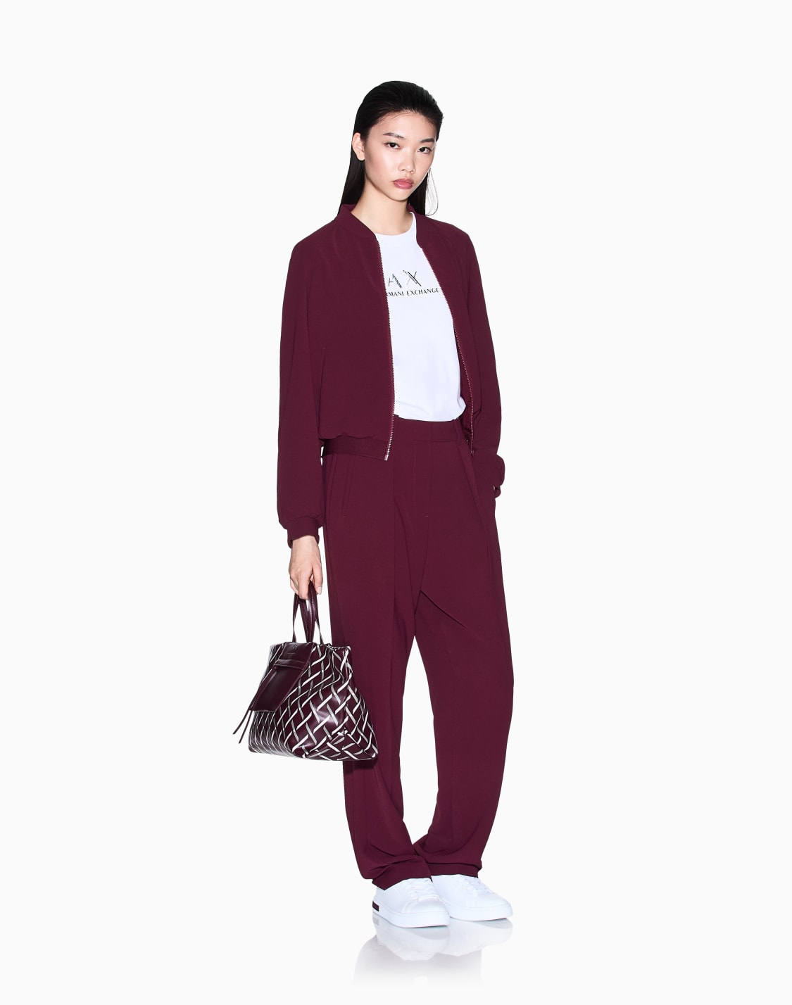 trousers-with-pleats-in-flowing-fabric-burgundy--armani-exchange