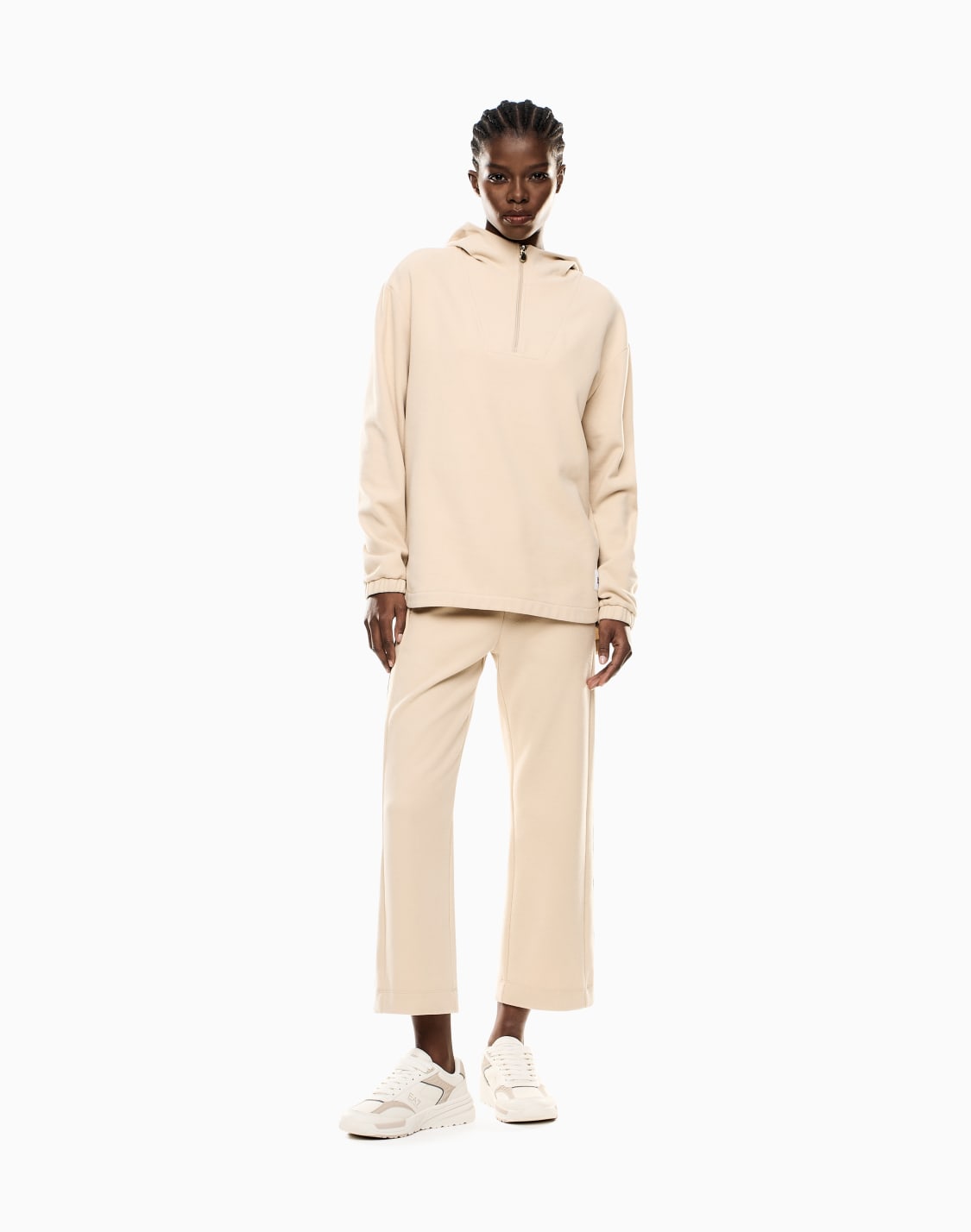 pantalon-large-sporty-forever-en-mlange-de-coton-beige--ea7