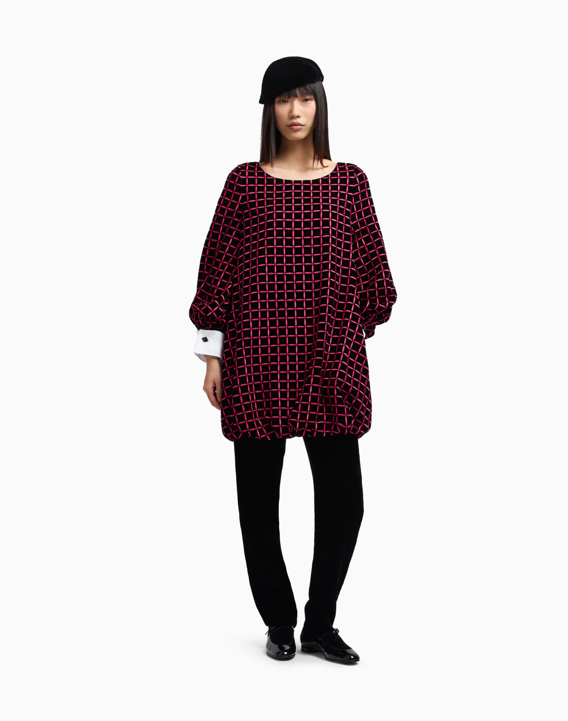 short-velvet-dress-with-embroidered-check-motif-pink--emporio-armani