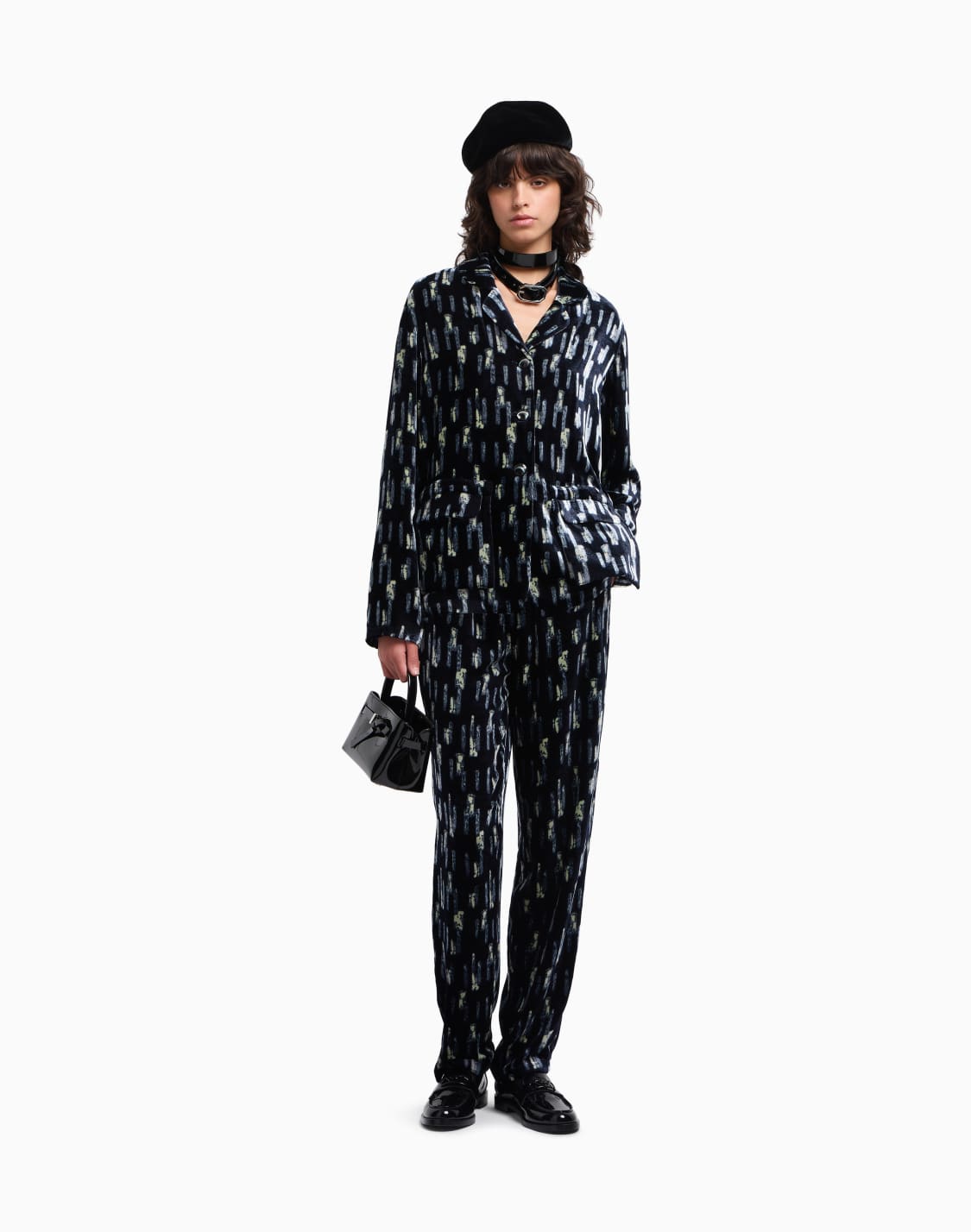 ベルベットパンツ-プリント-ネイビブル--emporio-armani
