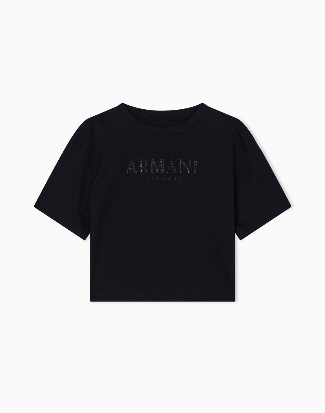 axロゴ-クロップド-半袖クルネックtシャツ-ブラック--armani-exchange