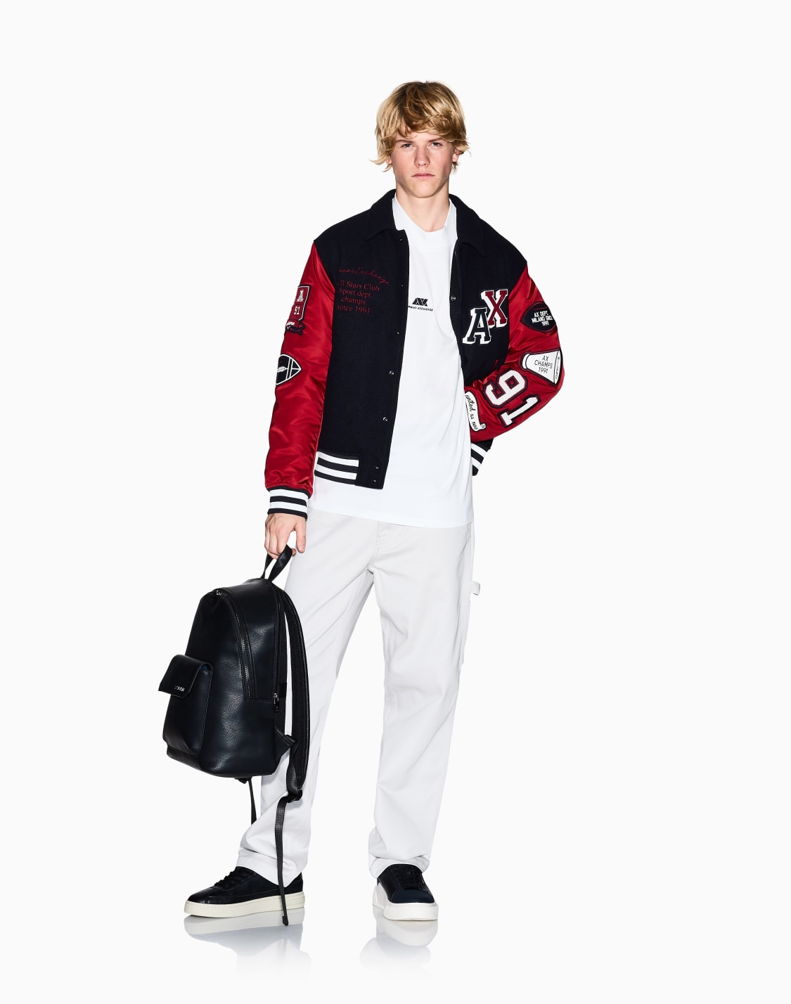 ランダムロゴ-長袖クルネックtシャツ-ホワイト--armani-exchange