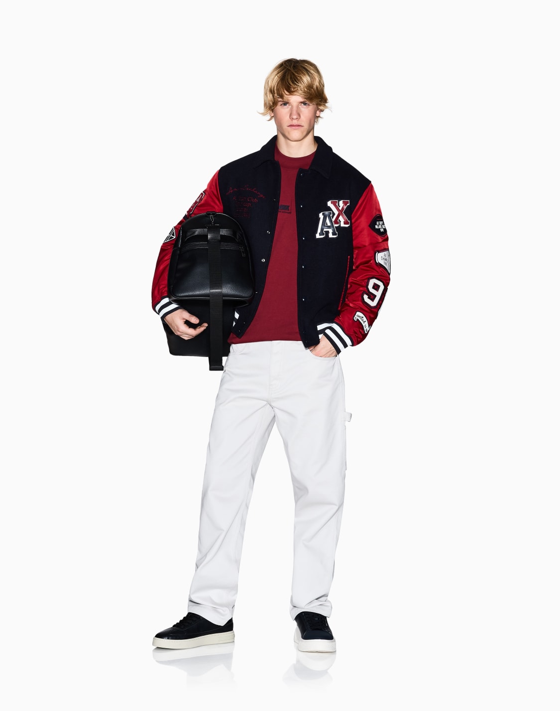 ランダムロゴ-長袖クルネックtシャツ-バガンディ--armani-exchange