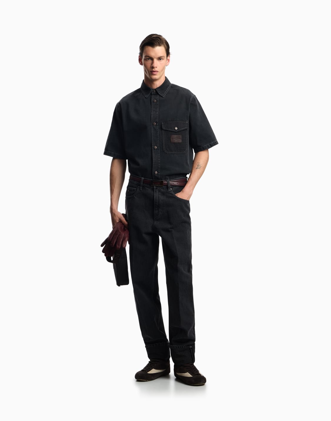 short-sleeved-comfort-fit-shirt-in-denim-grey--emporio-armani