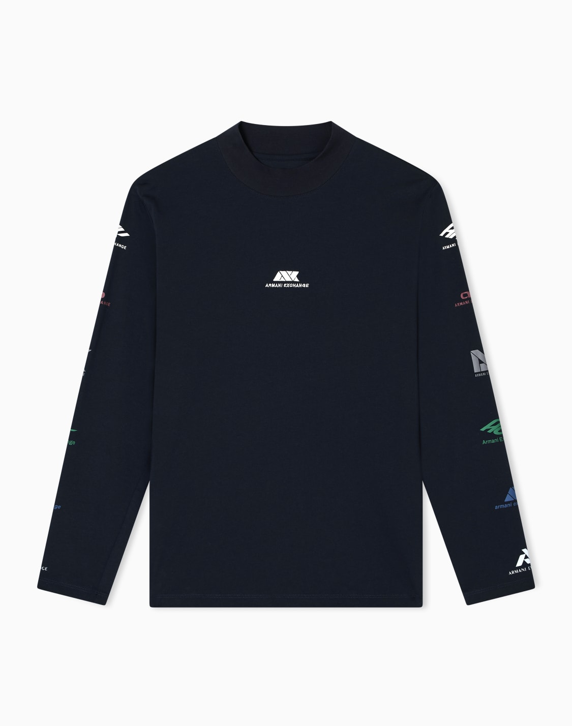 ランダムロゴ-長袖クルネックtシャツ-ネイビブル--armani-exchange