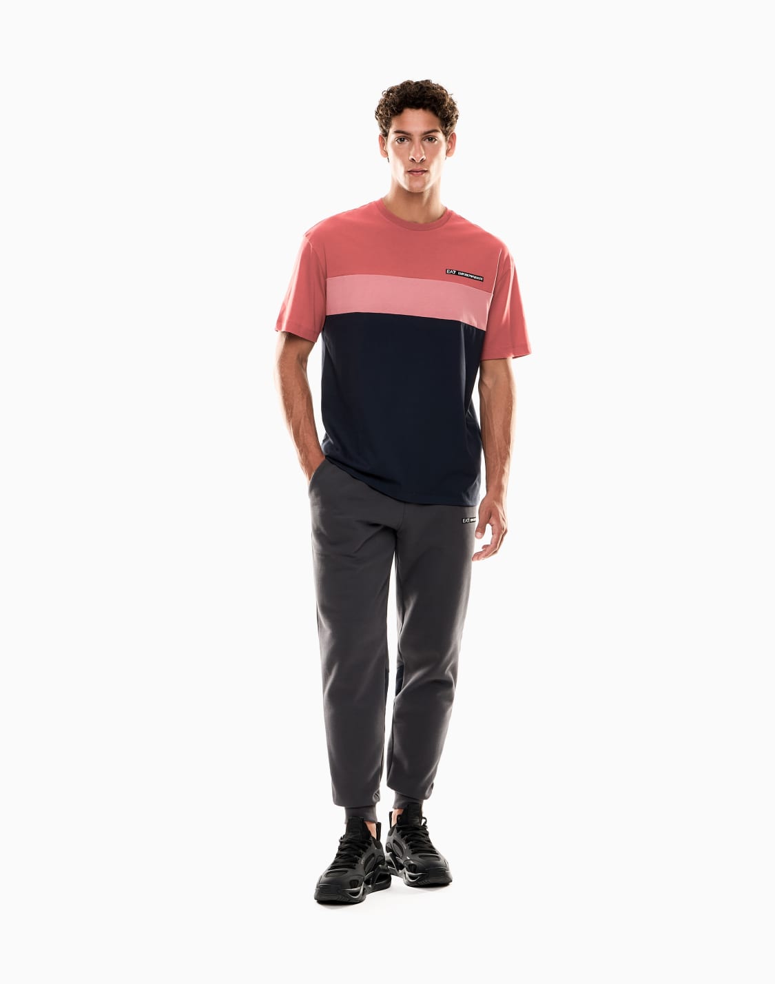 オンライン限定athletic-colour-block-クルネックtシャツ-コットン混紡-ピンク--ea7