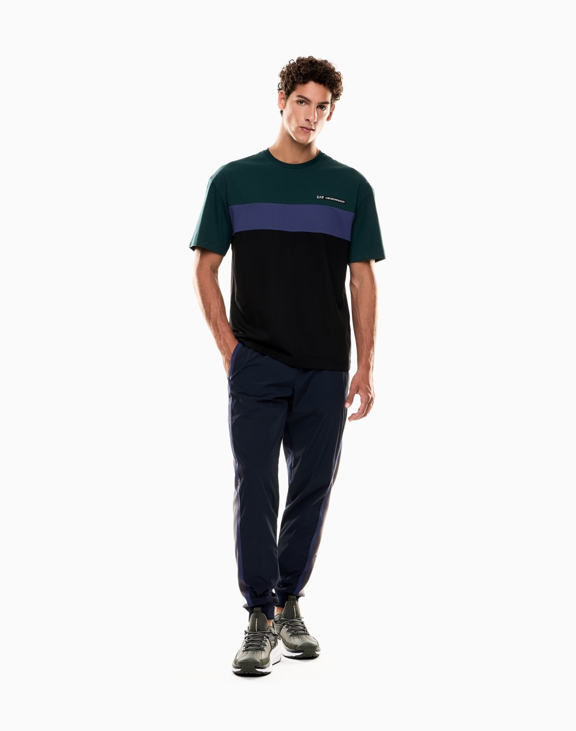 t-shirt-ras-du-cou-athletic-colour-block-en-mlange-de-coton-vert--ea7