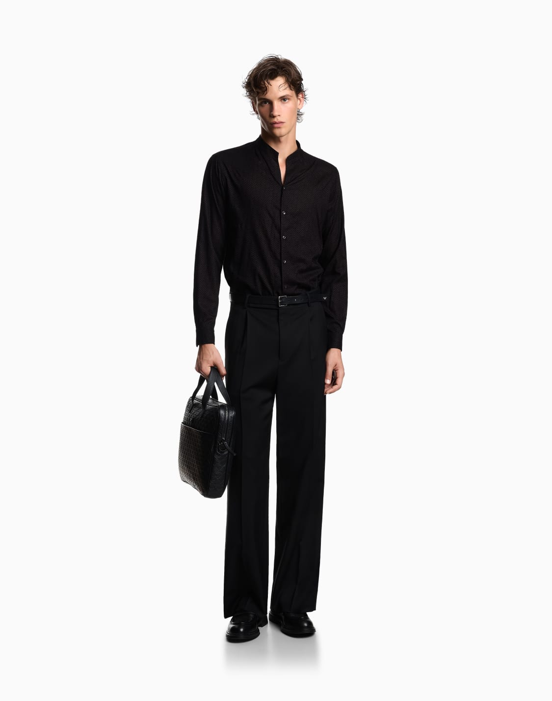グルカラシャツ-オルオバ-フロックプリント-ブラック--emporio-armani