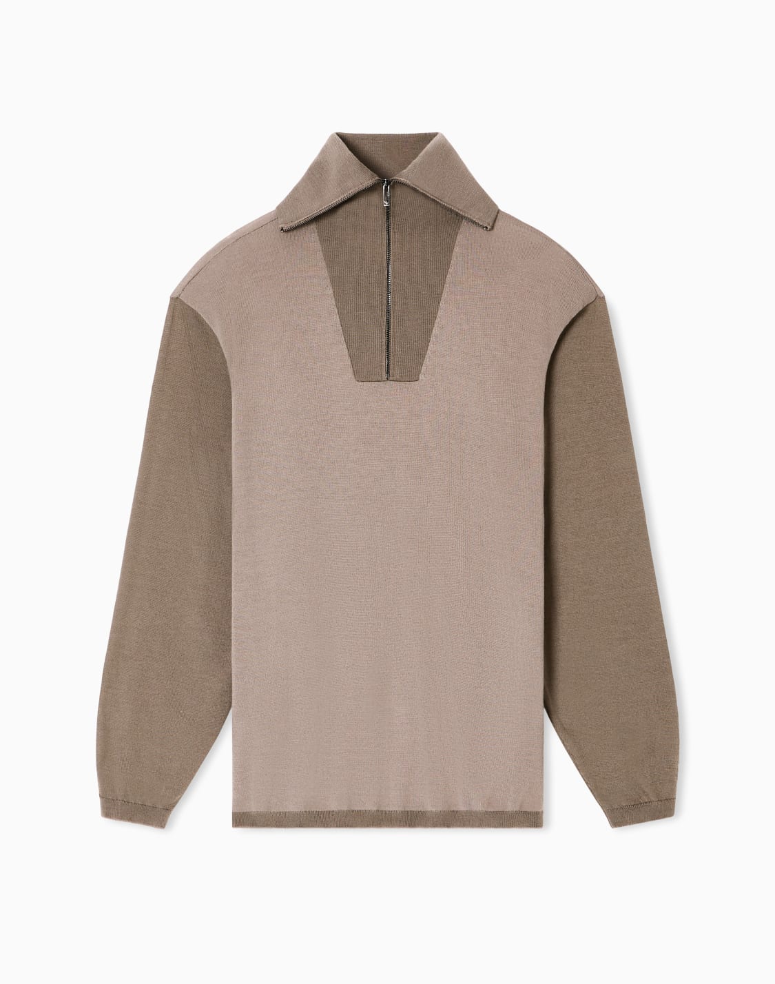 pull-avec-fermeture-zippe-partielle-en-laine-vierge-rase-bicolore-marron--emporio-armani