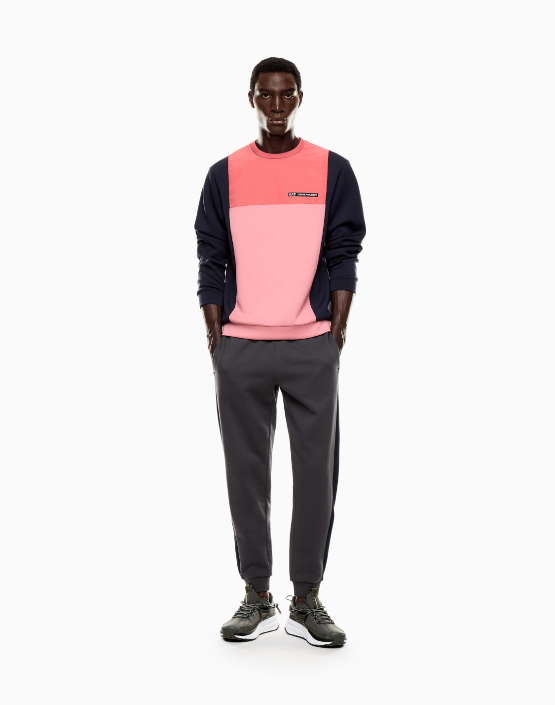 オンライン限定athletic-colour-block-クルネック-スウェットシャツ-ストレッチビスコス混紡-ピンク--ea7