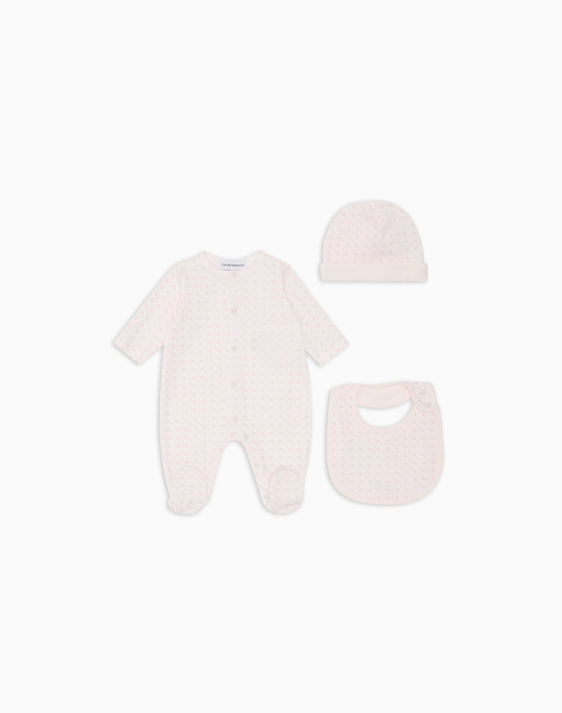 coffret-cadeau-dors-bien-bavoir-et-bonnet-en-jersey-avec-motif-optique-aigles-rosa--emporio-armani