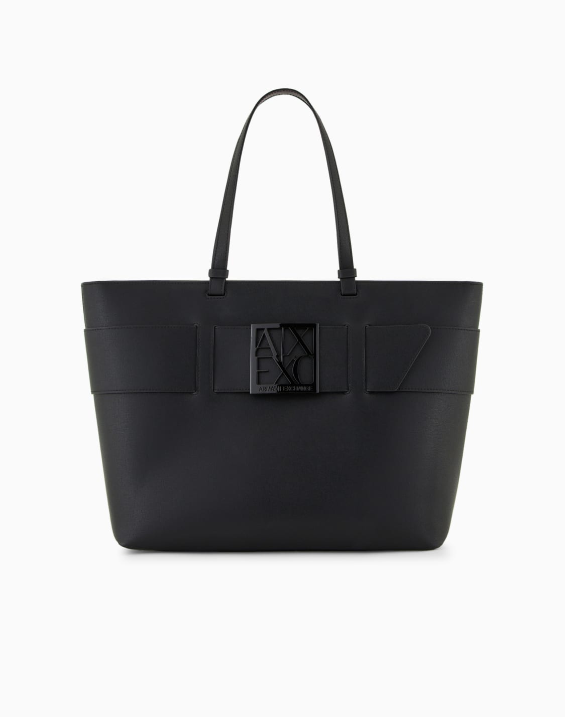 オンライン限定boxロゴバックル-トトバッグ-ブラック--armani-exchange