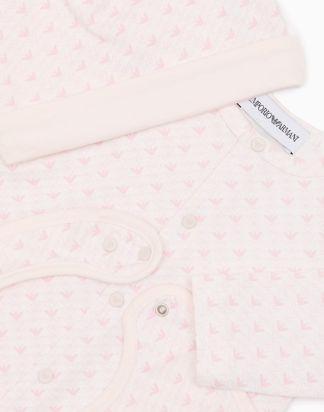 coffret-cadeau-dors-bien-bavoir-et-bonnet-en-jersey-avec-motif-optique-aigles-rosa--emporio-armani