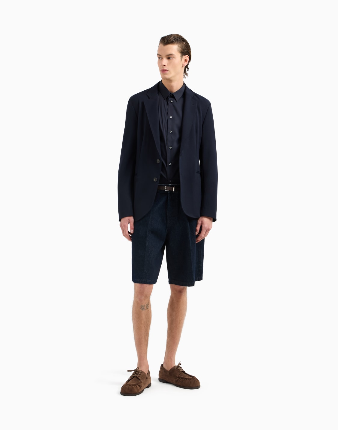 ポプリンシャツ-ストレッチコットン-ネイビブル--emporio-armani