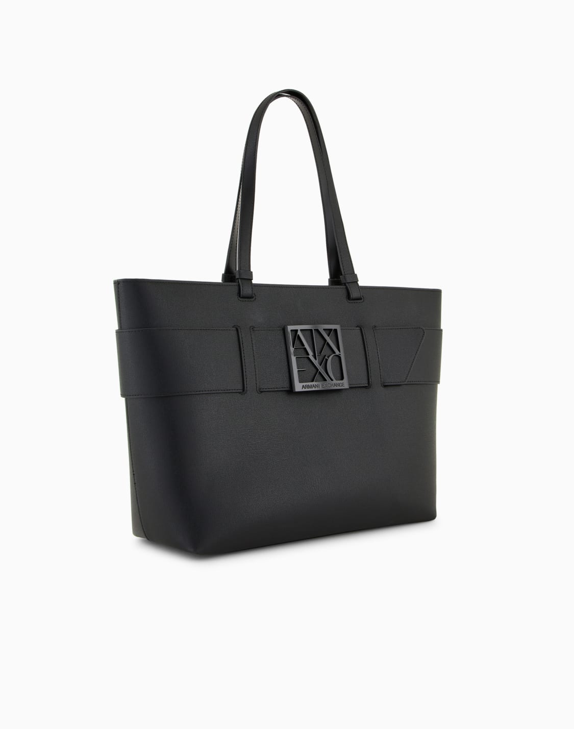 オンライン限定boxロゴバックル-トトバッグ-ブラック--armani-exchange
