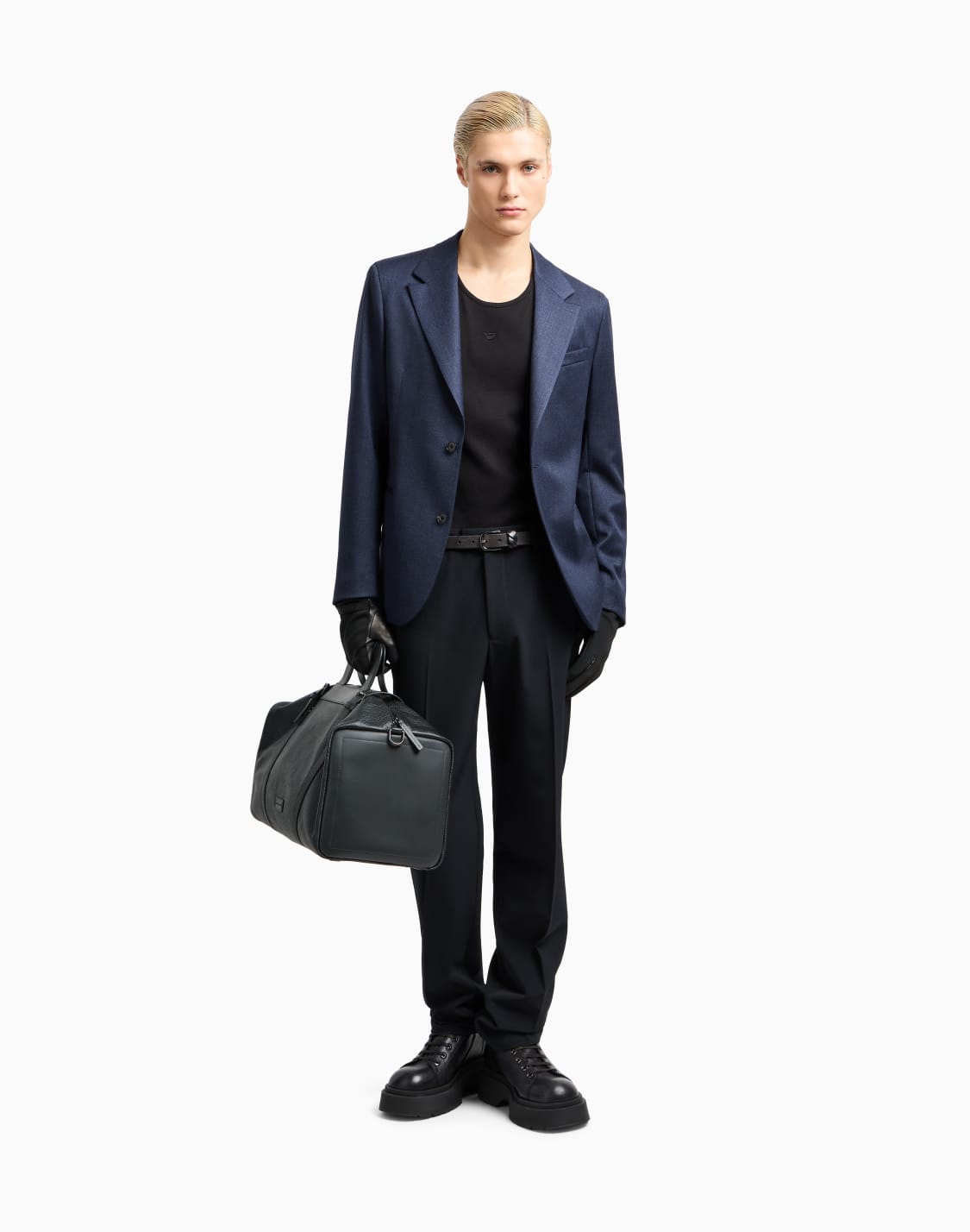 タンクトップ-ニット風リブ素材-ブラック--emporio-armani