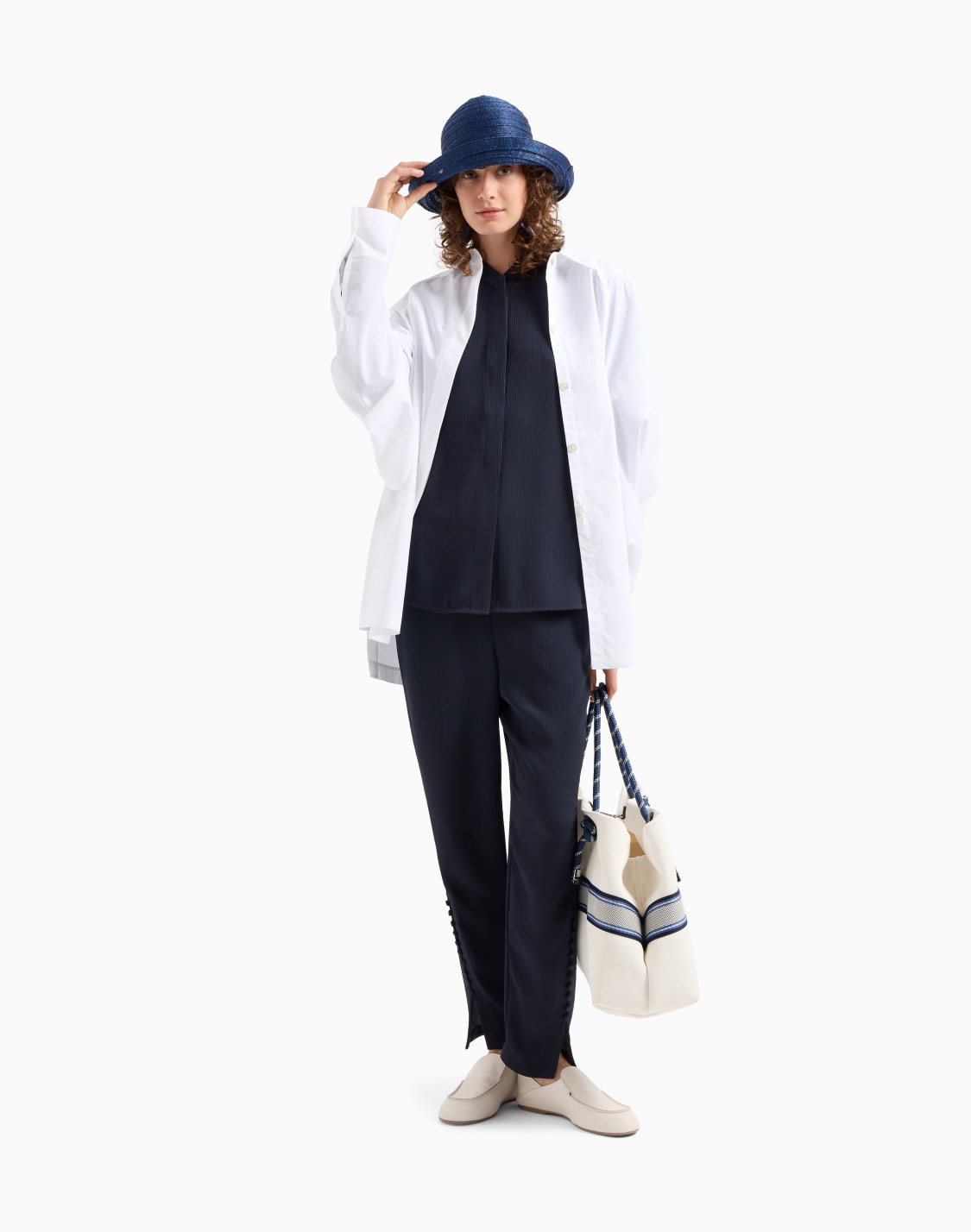 オバサイズシャツ-ポプリン-バックフラップ-ホワイト--emporio-armani