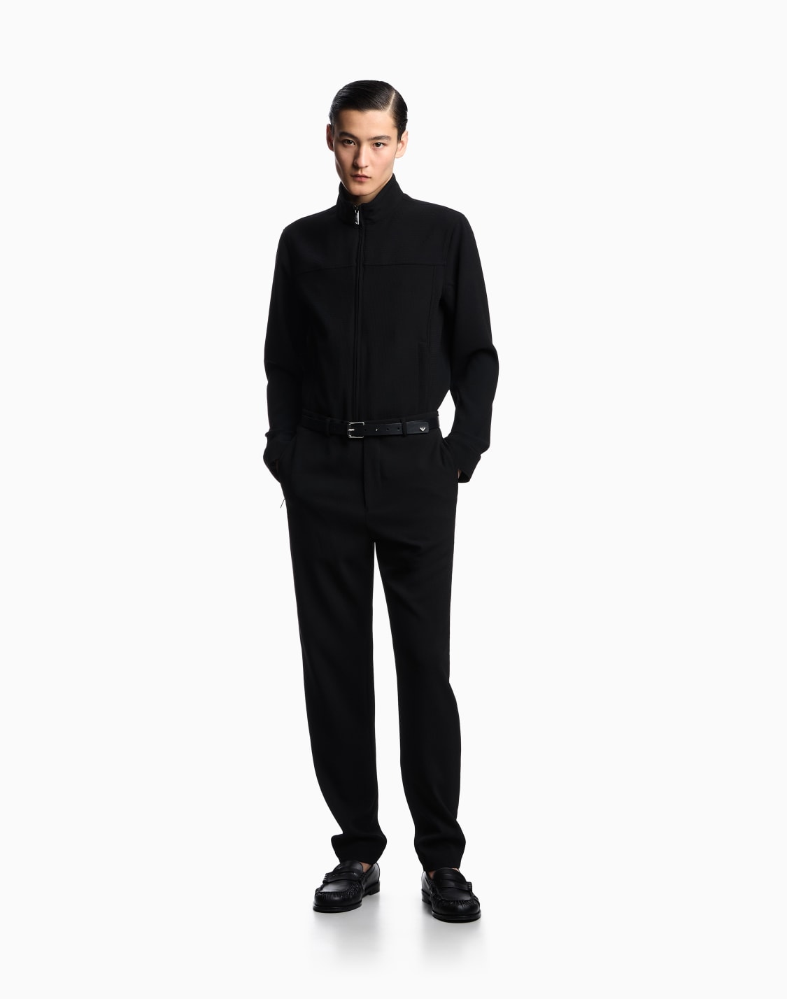 blouson-entirement-zipp-en-jersey-crpe-micro-textur-effet-piqu-icon-noir--emporio-armani