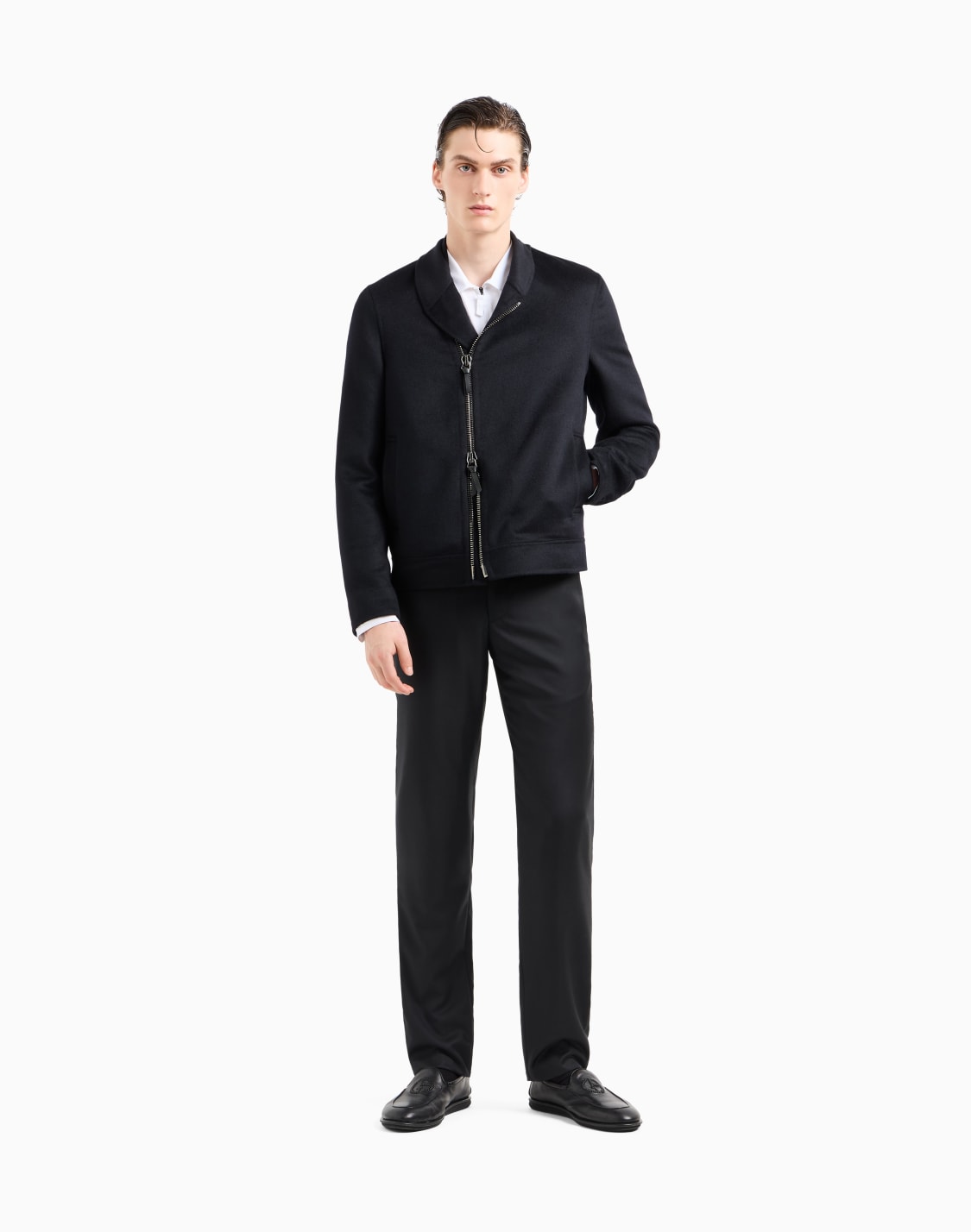 ジッパ付きシャツ-コットンジャジ製-ホワイト--giorgio-armani