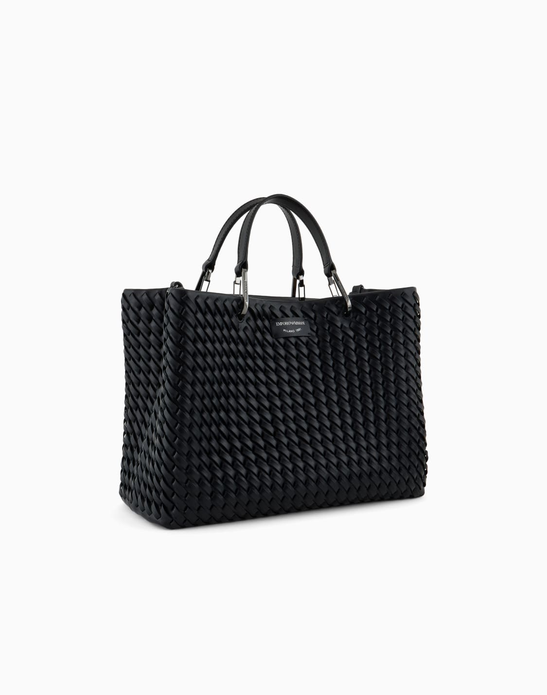 bolso-shopper-myea-mediano-en-piel-trenzada-negro--emporio-armani