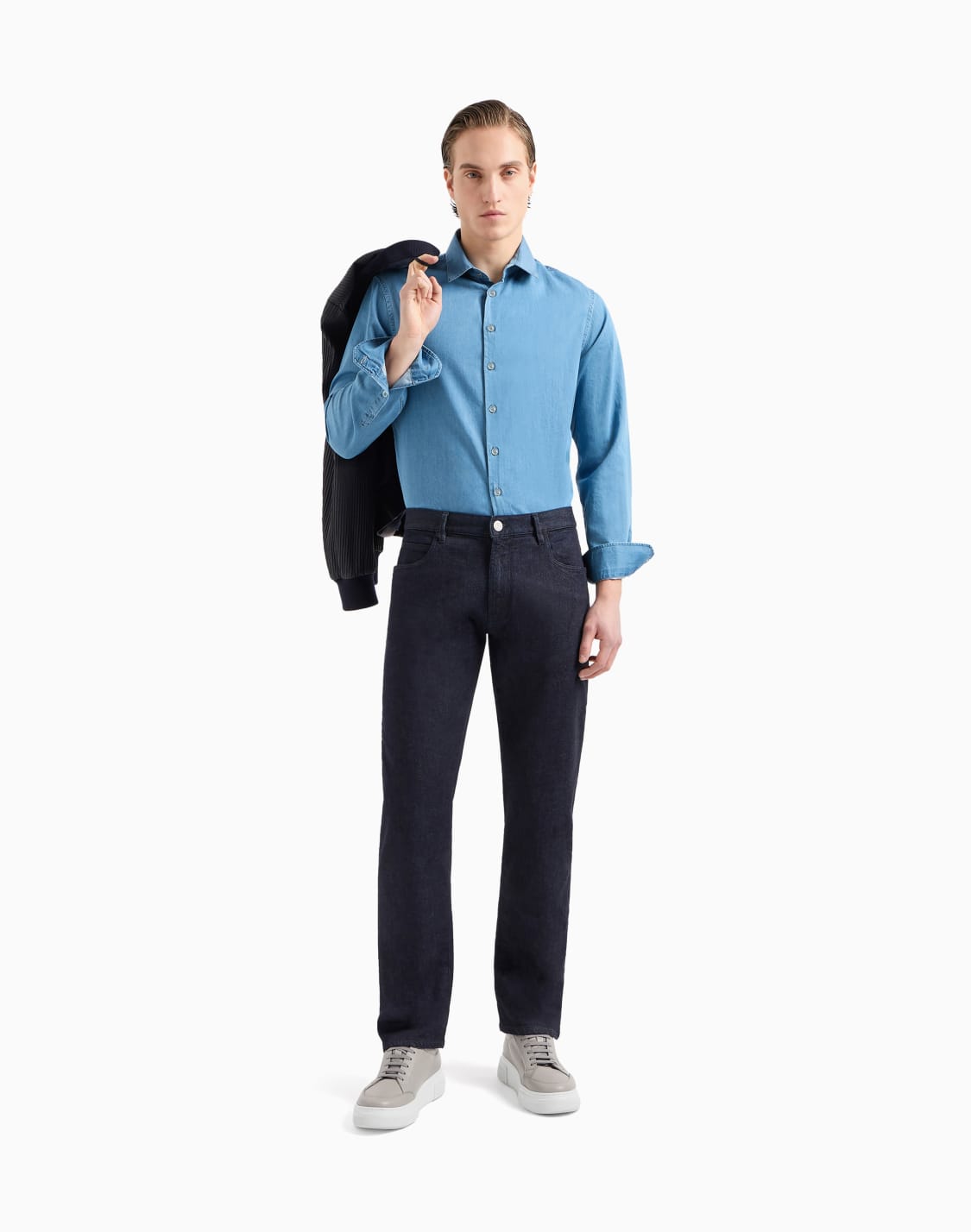 デニムコレクション-シャツ-コットンデニム-ブル--giorgio-armani