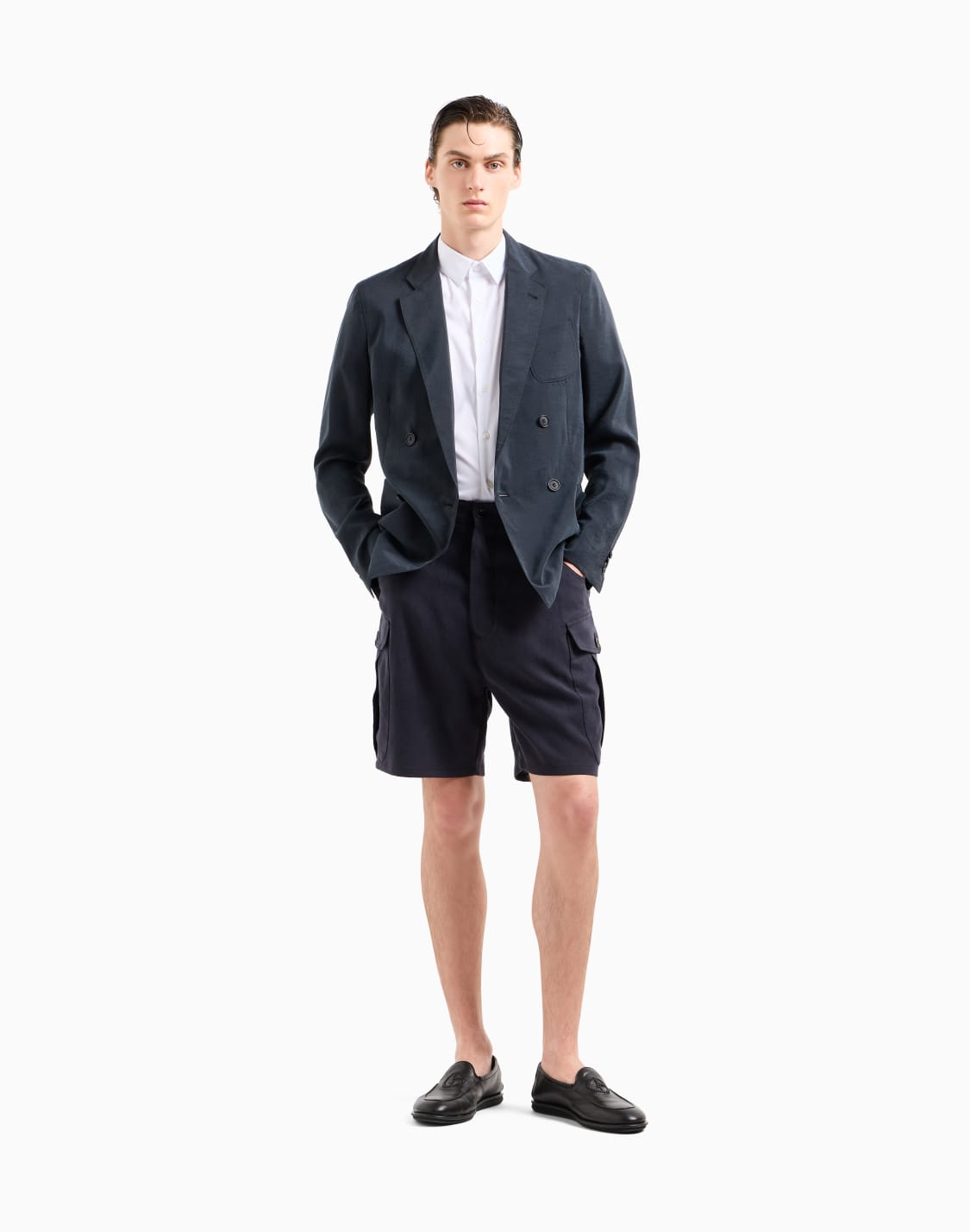 kurzrmlige-bluse-aus-stckgefrbtem-stretch-gewebe-wei--giorgio-armani