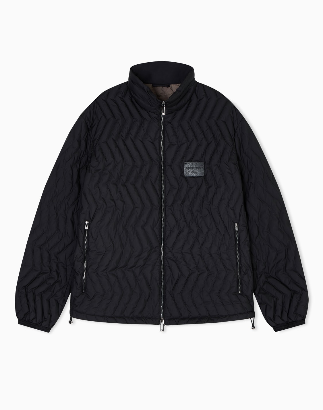 フルジップ-ダウンジャケット-ナイロンリップストップ-シェブロンキルティング-ブラック--emporio-armani