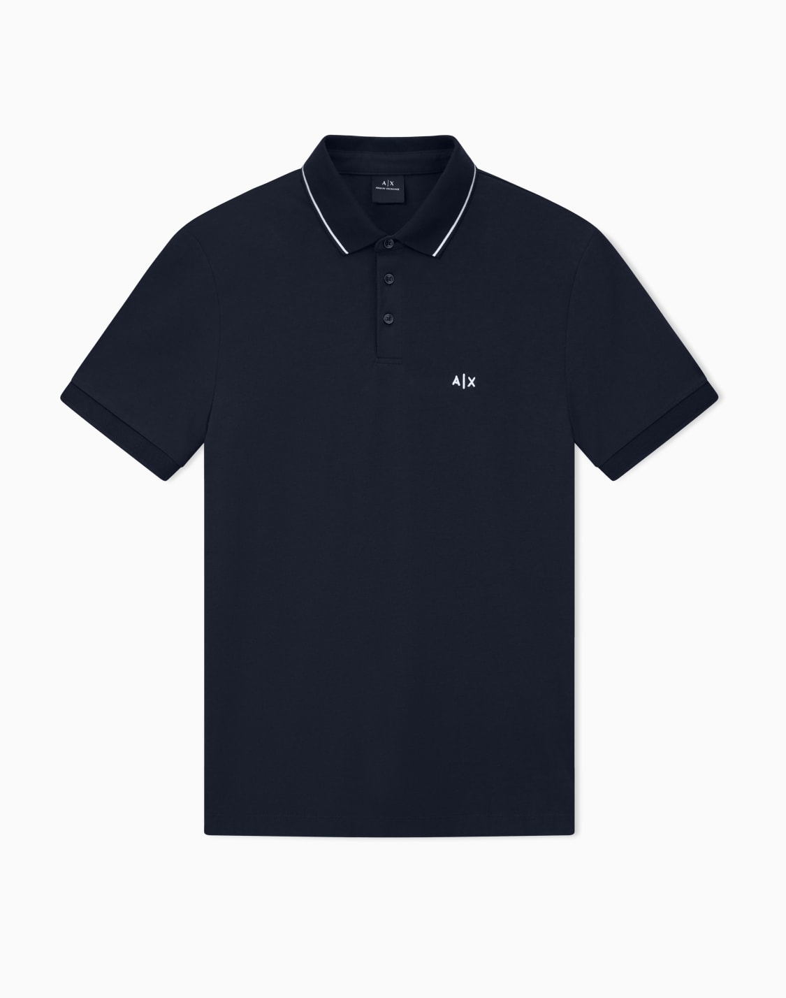 polo-de-corte-entallado-con-logotipo-y-ribete-azul-marino--armani-exchange