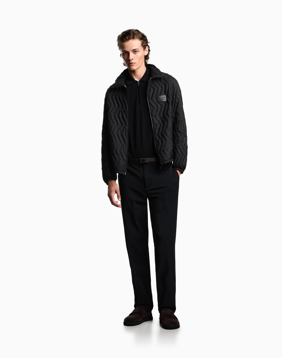 asv-plain-knit-jumper-with-polo-shirt-collar-in-a-wool-and-lyocell-blend-black--emporio-armani