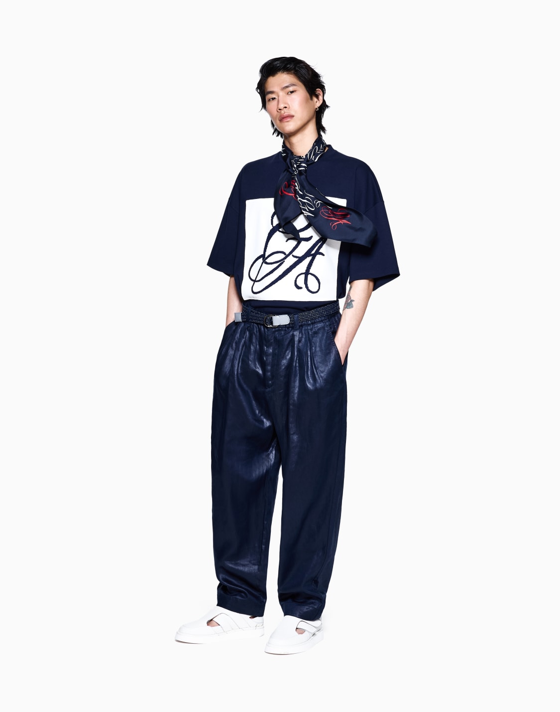 タック入りパンツ-リネンシルク-フェド加工-ネイビブル--giorgio-armani