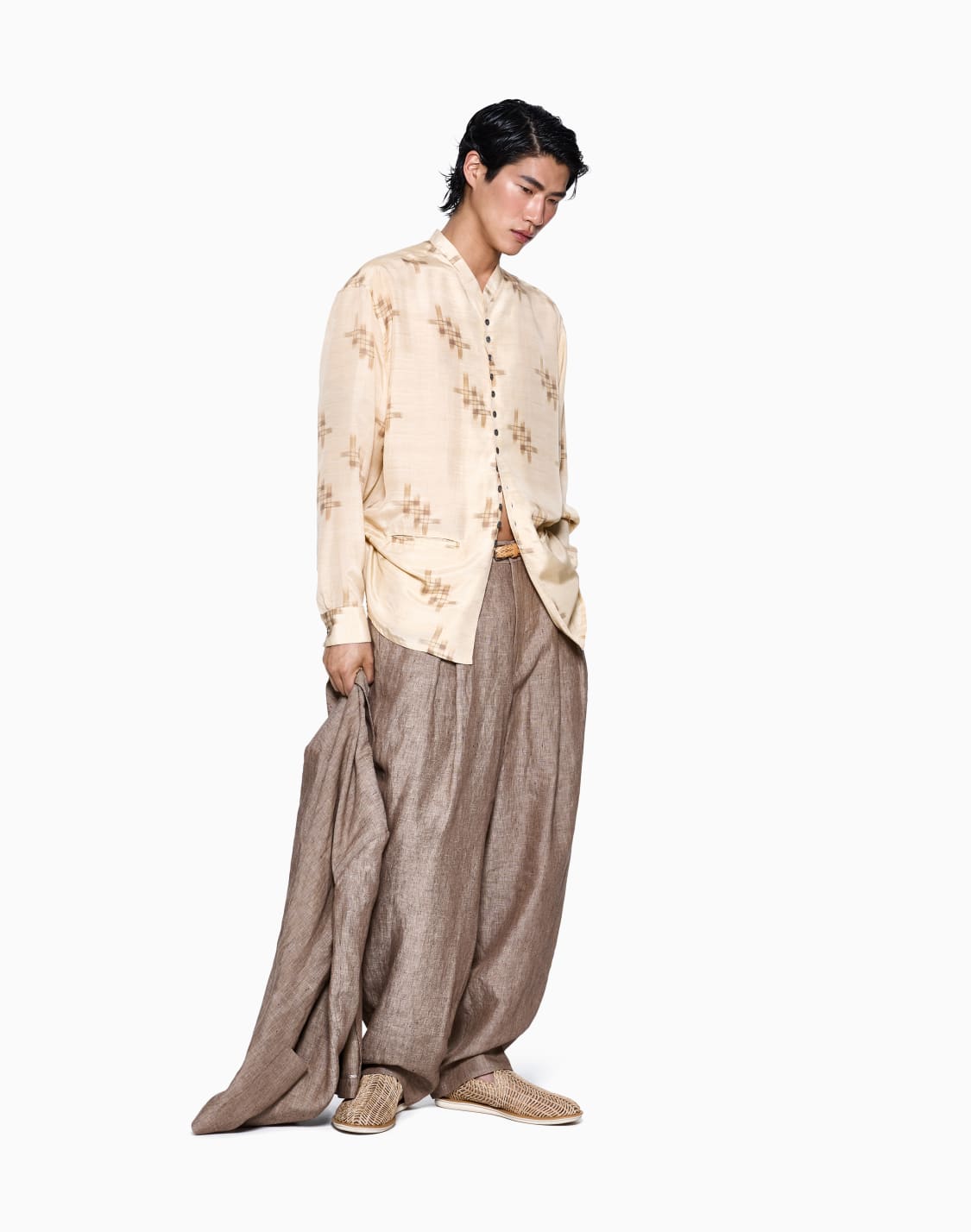 プリントシャツ-シルク製-ベジュ--giorgio-armani