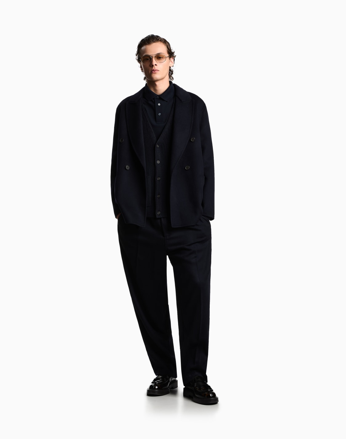 パンツ-バジンウル-ベルト付き-ネイビブル--emporio-armani