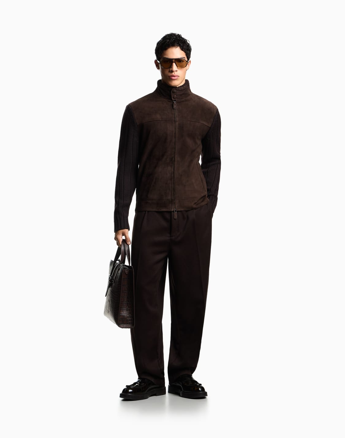 blouson-aus-einer-mischung-aus-veloursleder-und-woll-strick-grau--emporio-armani