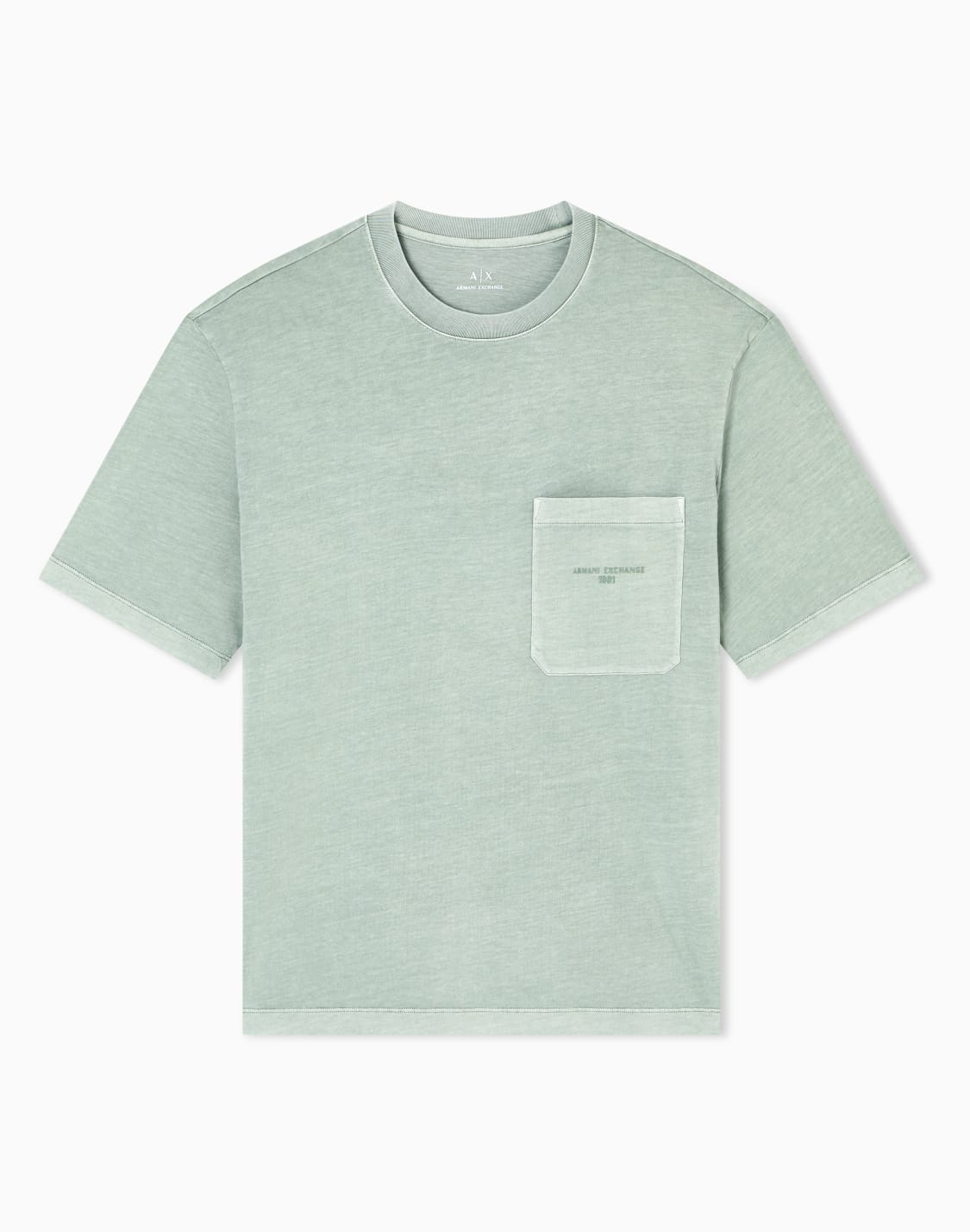 パッチポケットディテル-ガメントダイ-半袖クルネックtシャツ-グリン--armani-exchange