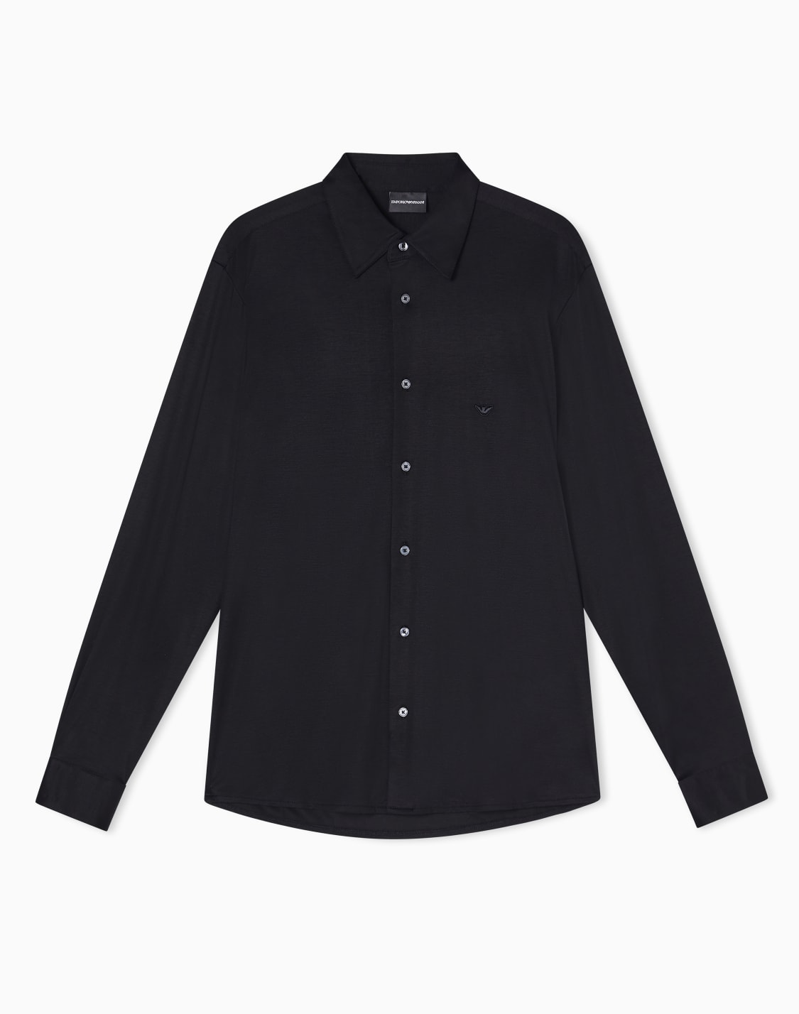 スリムフィットシャツ-リヨセル混紡ジャジ-ブラック--emporio-armani