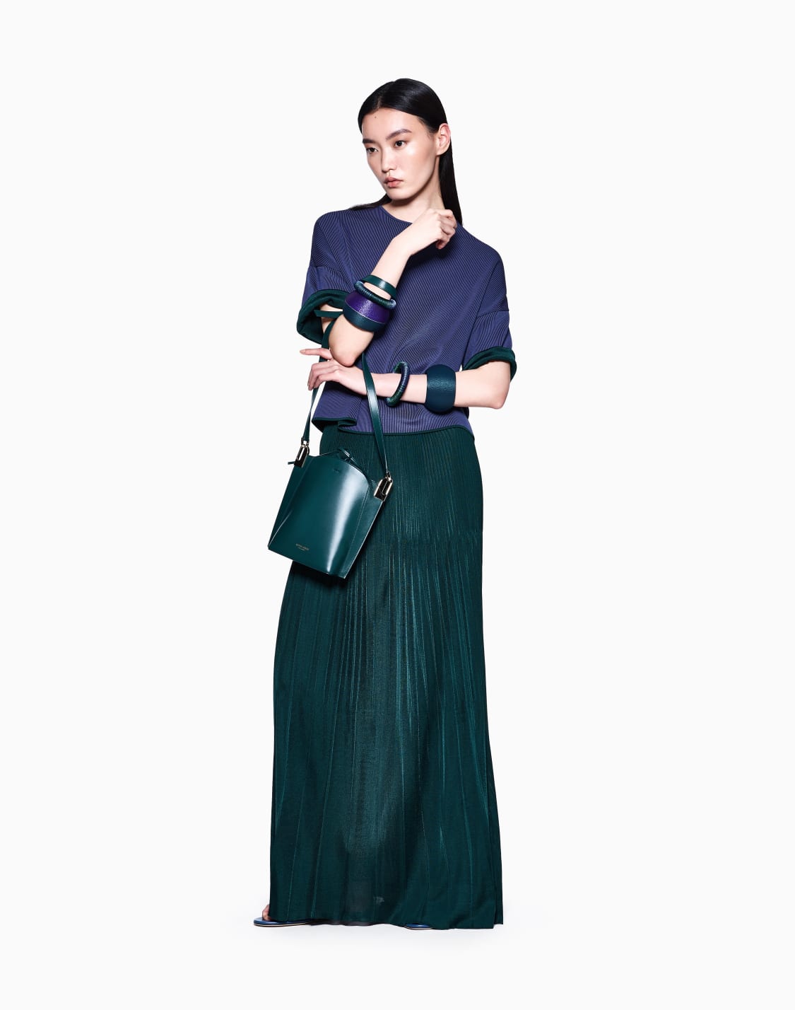 jupe-longue-en-pliss-de-viscose-vert--giorgio-armani