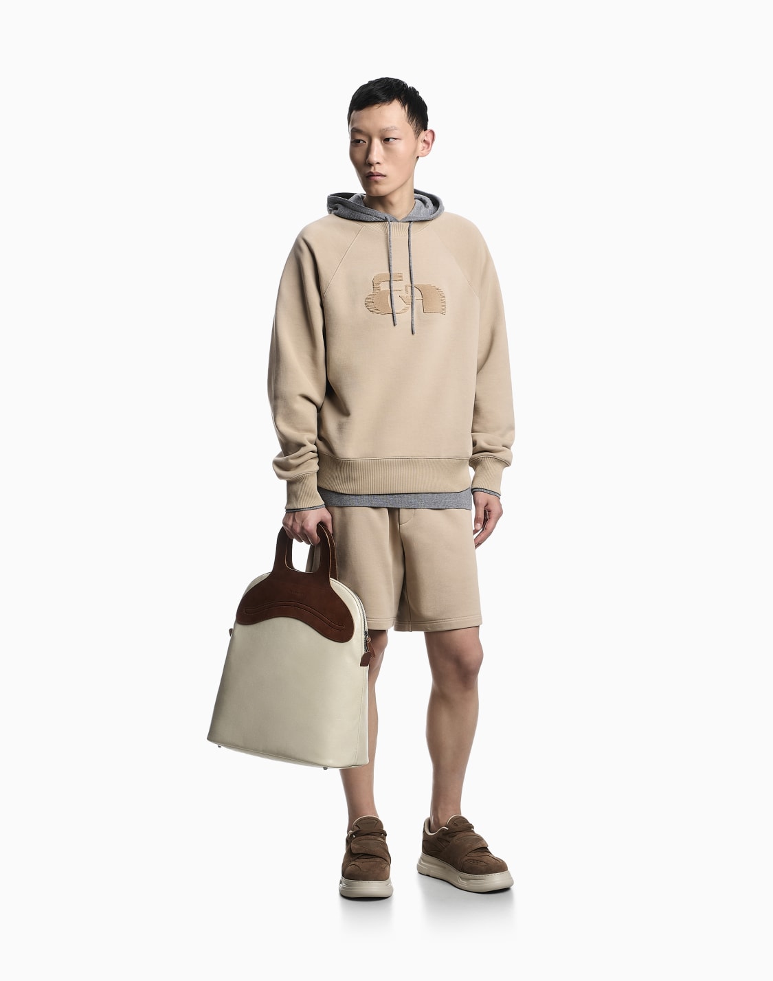 スウェットシャツ-ジャジ-オバサイズ-フロックロゴ-ベジュ--emporio-armani