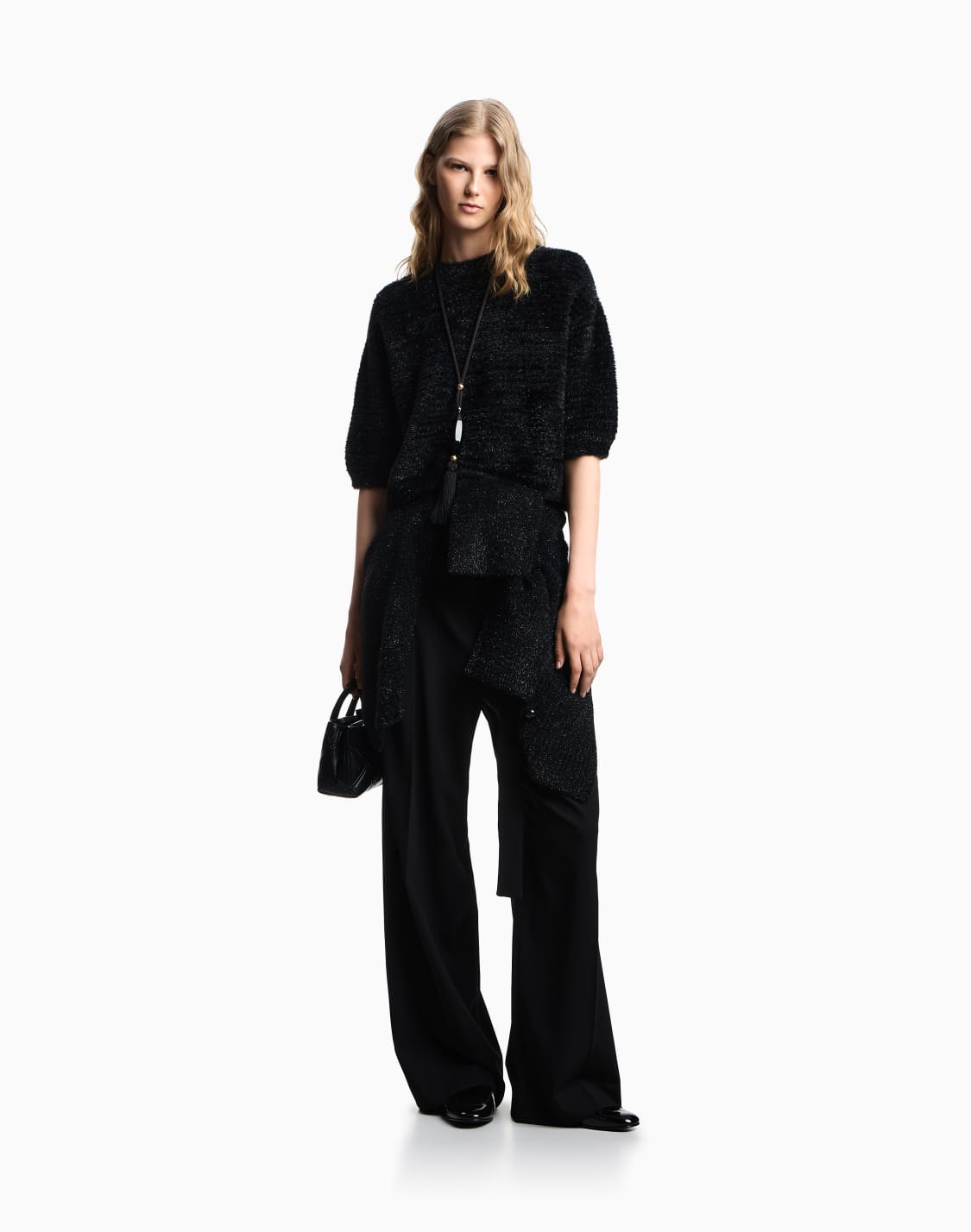 short-sleeved-jumper-in-a-lurex-links-stitch-knit-black--emporio-armani